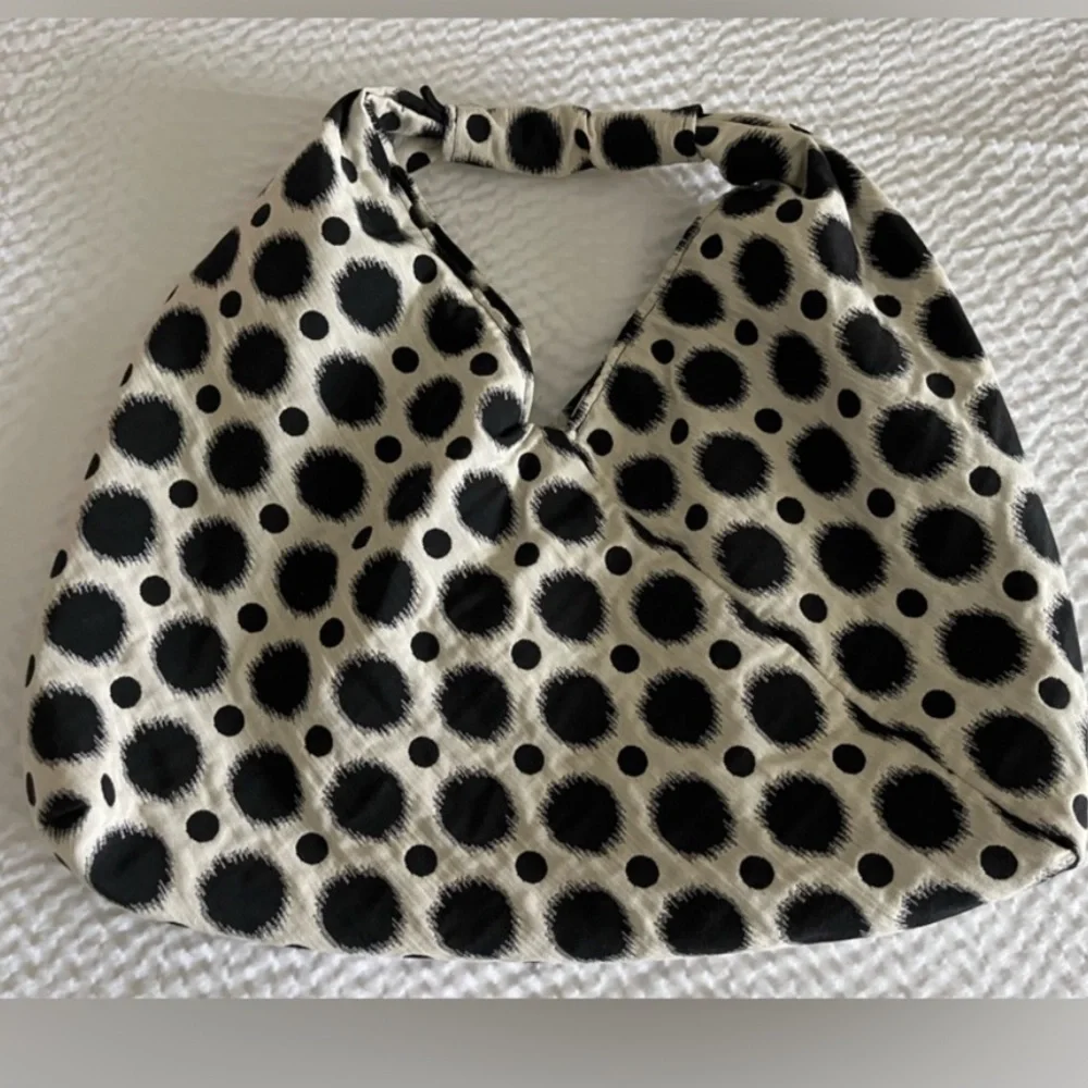 Biita Hobo shoulder bag in polka dot black and cream fabric purse - Picture 2 of 5